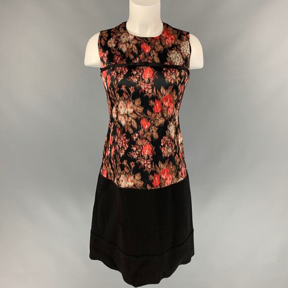 GIAMBATTISTA VALLI 6 Black & Coral Jacquard Polyester Blend Below Knee Dress - Picture 1 of 6